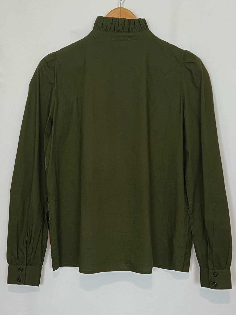 Sézane Lou Shirt Perfect Green Embroidered Lace Ruffle Blouse Size 38 (US 6) - Picture 4 of 6